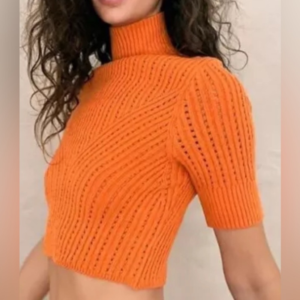 Free people orange knit turtleneck sweater S